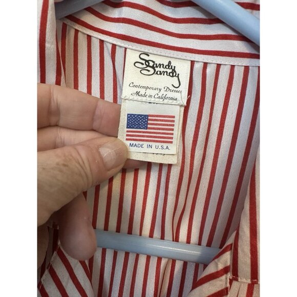 Vintage 90's Sandy Sandy Red White Striped button front dress 7/8 Made In USA - Picture 2 of 6